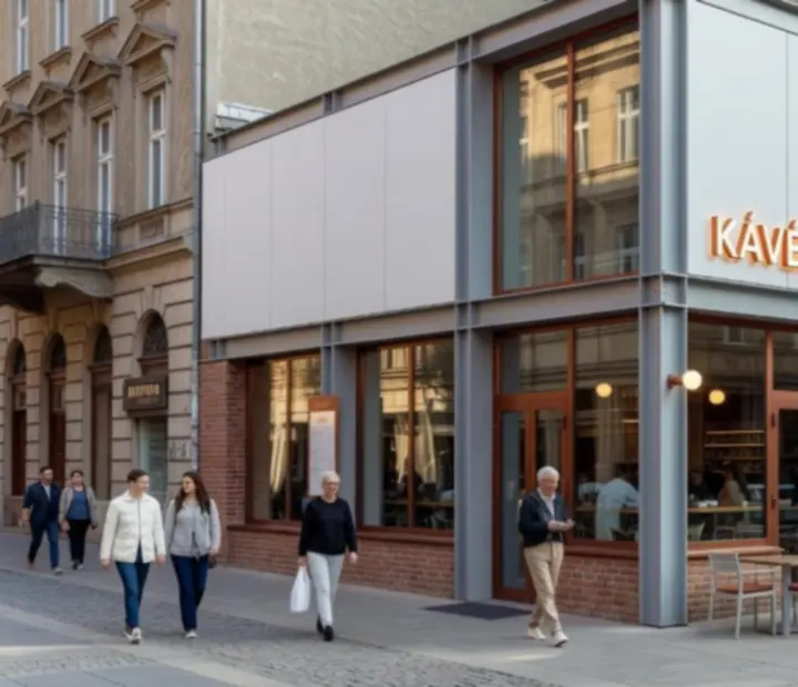 Talalkozohub7 bisztró külső nappal egy nyüzsgő Budapest utcában